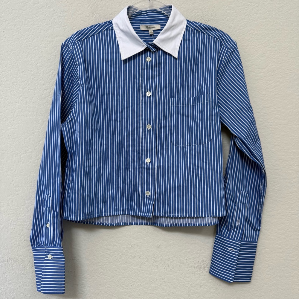 Madewell Relaxed Button Up Shirt Blue White Striped Size Medium - Picture 2 of 5